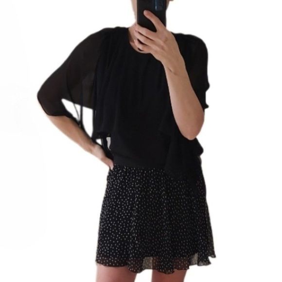 BCBG MaxAzria capelet black blouse sheer cape sleeves S - Picture 3 of 8